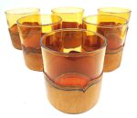 Set of six mid-century Scandinavian style vintage leather-covered smoked glass glow wine glasses