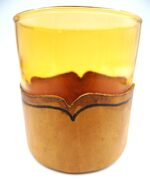 Set of six mid-century Scandinavian style vintage leather-covered smoked glass glow wine glasses - Image 2