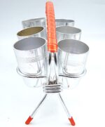 Vintage Souviet Era Shot Rack with 6 Aluminum Shot Glasses - Image 4