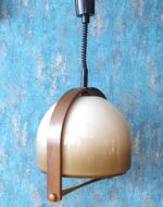 Vintage Mid-Century height-adjustable Teak & Acrylic pendant lamp Temde 327 - Image 2
