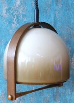 Vintage Mid-Century height-adjustable Teak & Acrylic pendant lamp Temde 327 - Image 3