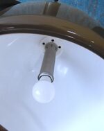 Vintage Mid-Century height-adjustable Teak & Acrylic pendant lamp Temde 327 - Image 9