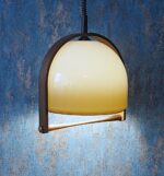 Vintage Mid-Century height-adjustable Teak & Acrylic pendant lamp Temde 327 - Image 12