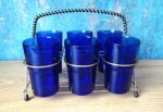 A set of 6 vintage Santa Marina Cobalt Blue Vidro Resistente glasses with rack - Image 2