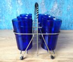 A set of 6 vintage Santa Marina Cobalt Blue Vidro Resistente glasses with rack - Image 3