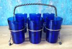 A set of 6 vintage Santa Marina Cobalt Blue Vidro Resistente glasses with rack - Image 4