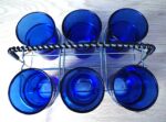 A set of 6 vintage Santa Marina Cobalt Blue Vidro Resistente glasses with rack - Image 6