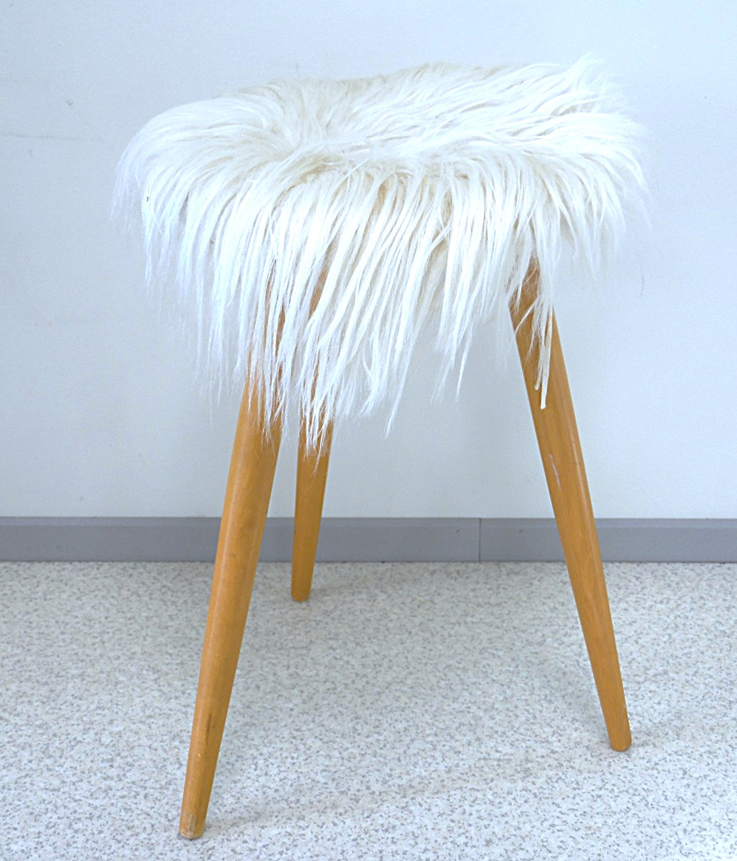 SAM_0025 Mid-century vintage style round stool covered with flock wool - Image 1