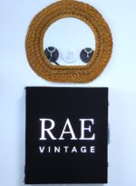 Vintage Small mid-century wooden rattan mirror