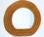 Vintage Small mid-century wooden rattan mirror - Image 2