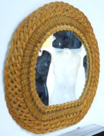 Vintage Small mid-century wooden rattan mirror - Image 3