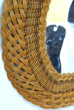 Vintage Small mid-century wooden rattan mirror - Image 4