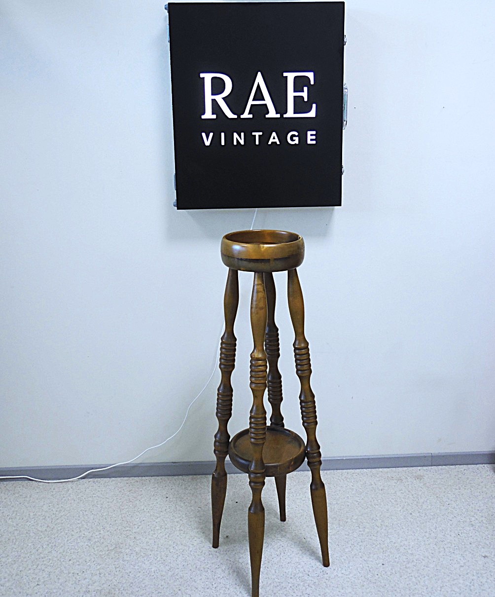SAM_1385 Vintage tall wooden plant stand display unit with two shelves - Image 1