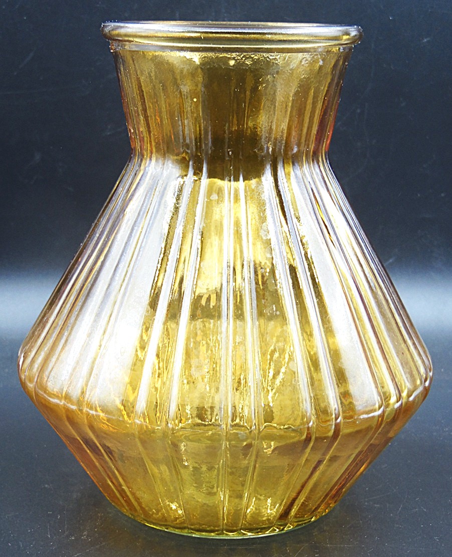 SAM_2042 Vintage Mid-Century Modern Amber Glass Atomic Style Vase - Image 1